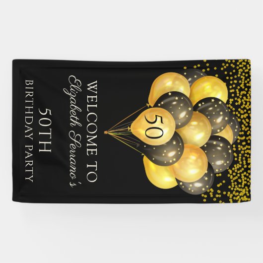50e verjaardag Zwarte Glitter-banner voor gouden f Spandoek (Horizontaal)