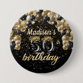 50e verjaardag zwarte gouden ballon Glitter Button (Voorkant)