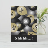 50e verjaardag zwarte gouden ballonvaarding kaart (Staand voorkant)