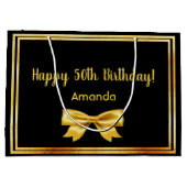 50e verjaardag zwarte gouden boog elegant groot cadeauzakje (Achterkant)