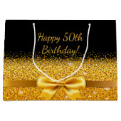 50e verjaardag zwarte gouden boog klassieke elegan large cadeautasje (Voorkant)