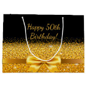 50e verjaardag zwarte gouden boog klassieke elegan large cadeautasje (Achterkant)