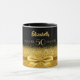 50e verjaardag zwarte gouden boog naam mok