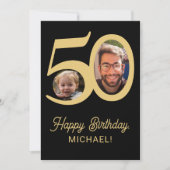 50e verjaardag zwarte gouden foto kaart (Voorkant)