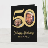 50e verjaardag zwarte gouden foto kaart (Voorkant)