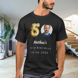 50e verjaardag zwarte gouden foto t-shirt