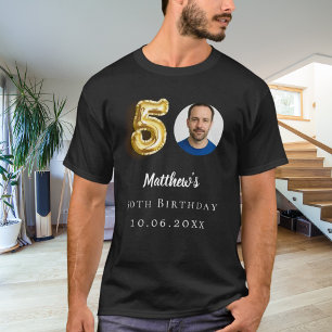 50e verjaardag zwarte gouden foto t-shirt