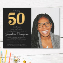 50e verjaardag zwarte gouden foto-uitnodiging