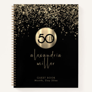 50e verjaardag zwarte gouden glitter-Guestbook Notitieboek