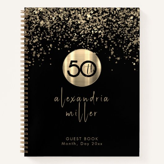 50e verjaardag zwarte gouden glitter-Guestbook Notitieboek (Voorkant)