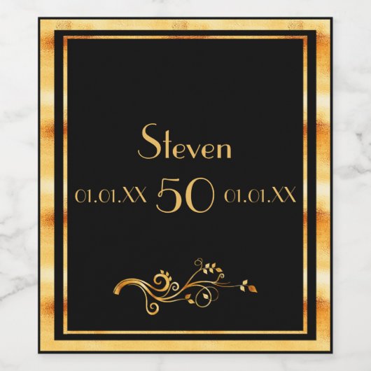 50e verjaardag zwarte gouden klassieker wijn etiket (Enkel label)
