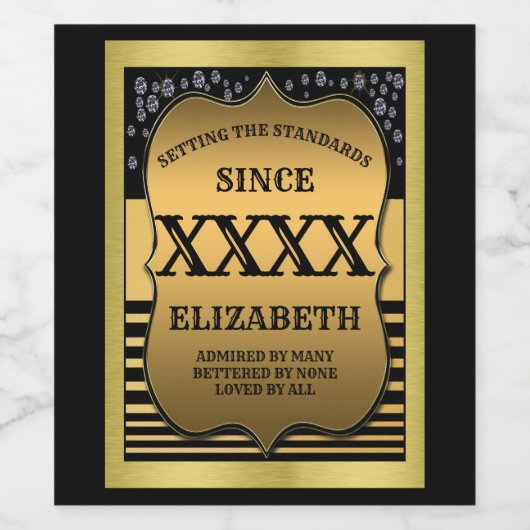 50e verjaardag zwarte gouden legant persoonlijk wijn etiket (Enkel label)