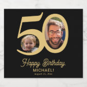 50e verjaardag zwarte gouden moderne foto sparkling wijnetiket (Enkel label)