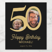 50e verjaardag zwarte gouden moderne foto wijn etiket (Enkel label)