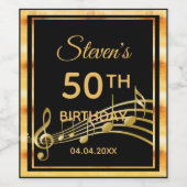 50e verjaardag zwarte gouden muzieknoten naam wijn etiket (Enkel label)