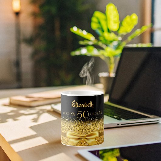 50e verjaardag zwarte gouden naam sclassic koffiemok