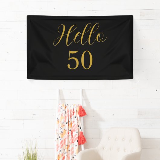 50e verjaardag zwarte goudfeest spandoek (Insitu)