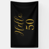 50e verjaardag zwarte goudfeest spandoek (Verticaal)