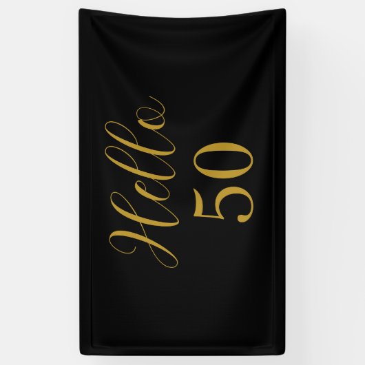 50e verjaardag zwarte goudfeest spandoek (Verticaal)