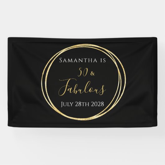 50e verjaardag zwarte goudfeest spandoek (Horizontaal)