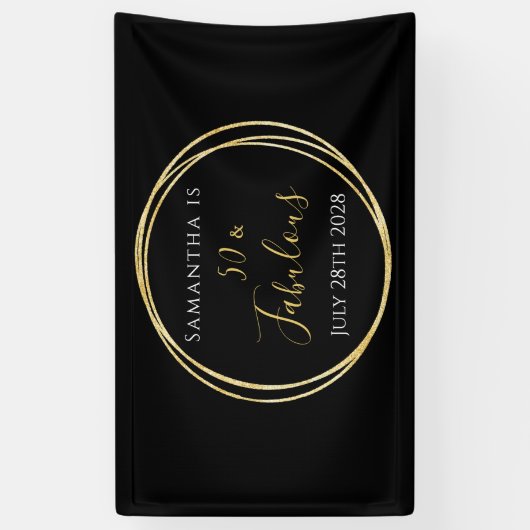50e verjaardag zwarte goudfeest spandoek (Verticaal)