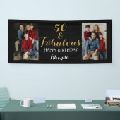 50e verjaardag - Zwarte & goudfoto Spandoek (Beurs)