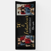 50e verjaardag - Zwarte & goudfoto Spandoek (Verticaal)