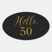 50e verjaardag zwarte goudlegant ovale sticker (Voorkant)