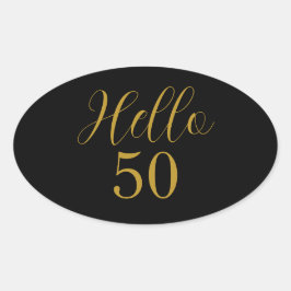 50e verjaardag zwarte goudlegant ovale sticker