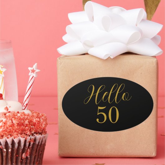 50e verjaardag zwarte goudlegant ovale sticker (Feest)