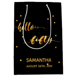 50e verjaardag zwarte goudnaam typografie moderne medium cadeauzakje