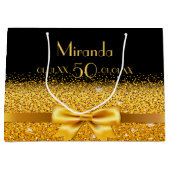50e verjaardag zwarte goudsparkle groot cadeauzakje (Voorkant)