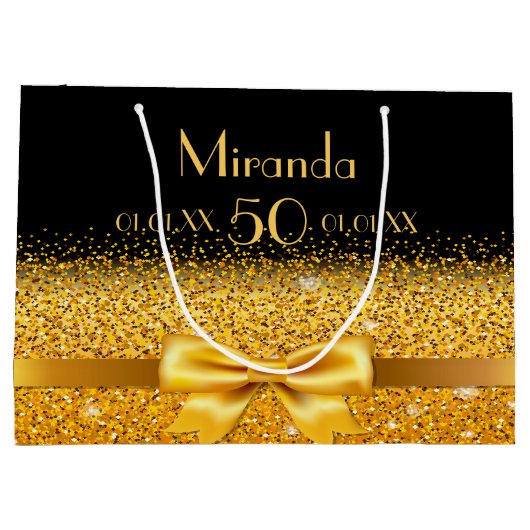 50e verjaardag zwarte goudsparkle groot cadeauzakje (Achterkant)