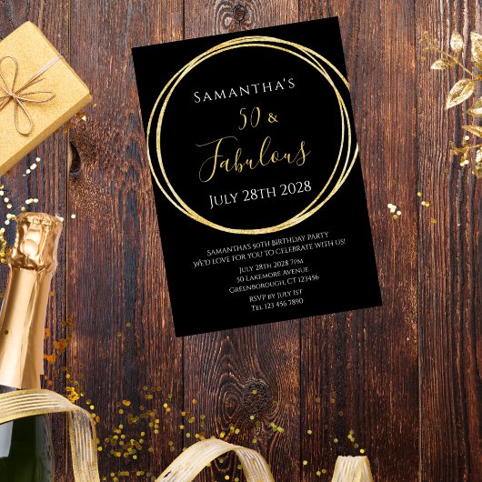 50e verjaardag zwarte gouduitnodiging kaart
