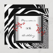 50e verjaardag zwarte rode rode Zebra Floral-Aziat Kaart (Voorkant / Achterkant)