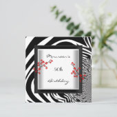 50e verjaardag zwarte rode rode Zebra Floral-Aziat Kaart (Staand voorkant)