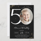 50e verjaardag zwarte uitnodiging met foto (Voorkant)