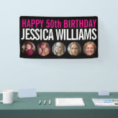 50e verjaardag zwarte witte roze vijf fotocirkels spandoek (Beurs)