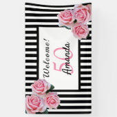 50e verjaardag zwarte witte strepen floral spandoek (Verticaal)