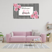 50e verjaardag zwarte witte strepen floral spandoek