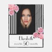 50e verjaardag zwarte witte strepen florals foto fleece deken (Voorkant)