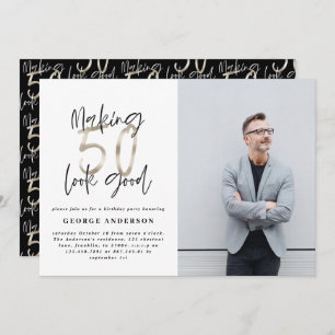 50e verjaardag zwarte zilveren elegante moderne