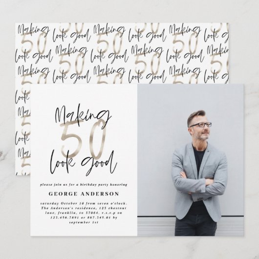 50e verjaardag zwarte zilveren elegante moderne un (Voorkant / Achterkant)