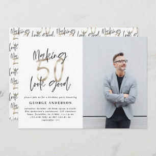 50e verjaardag zwarte zilveren elegante moderne un