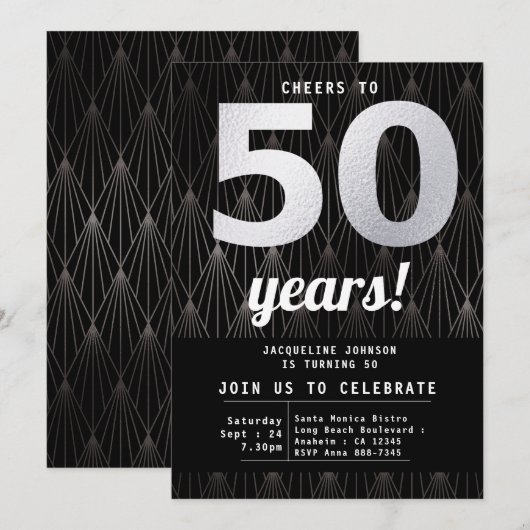 50e verjaardag Zwarte Zilverpartij Kaart (Voorkant / Achterkant)