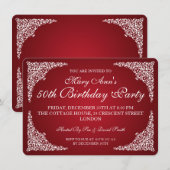 50e verjaardag  Zwirls Rood Kaart (Voorkant / Achterkant)