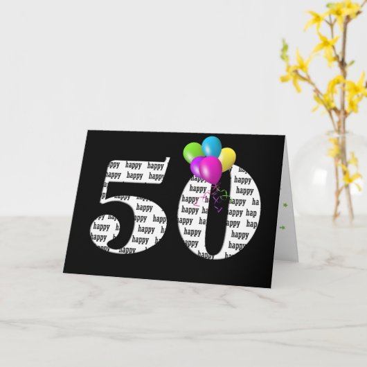 50e verjaardagsballon bouquet kaart (Gele Bloem)