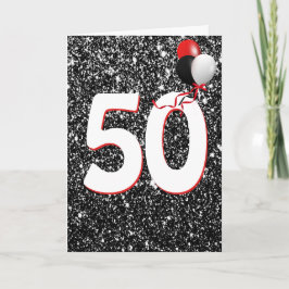 50e verjaardagsballonnen op zwarte glitters kaart