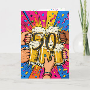 50e verjaardagsbier Toast in Pop Art Kaart