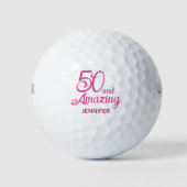 50e verjaardagscadeau voor vriendin Roze script St Golfballen (Voorkant)